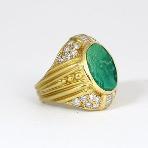 Judith Ripka 18k Yellow Gold and Turquoise Ring with Diamonds.